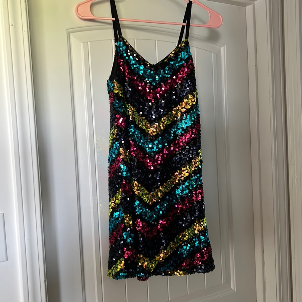 Sequin dress mini multicolored slip attached adjustable straps